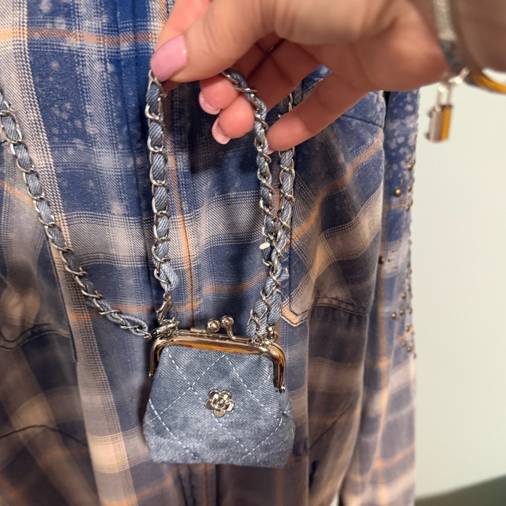 Mini Bag KISS LOCK Denim bag with handle, Crossbody! - Picture 3 of 6